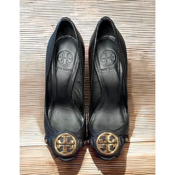 Tory Burch Leticia Peep Toe Leather Wedge Heels Size 7.5M - Picture 3 of 9